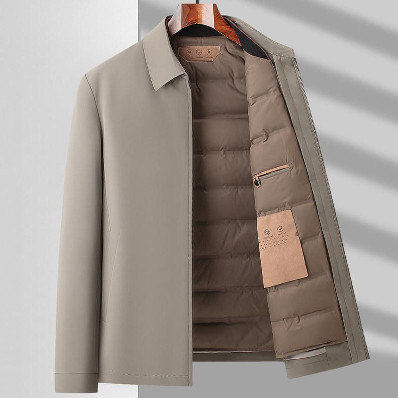 New Winter Goose Down Jacket for Middle-aged and Elderly Men with Removable Liner, Thickened Warm Winter Lapel Jacket