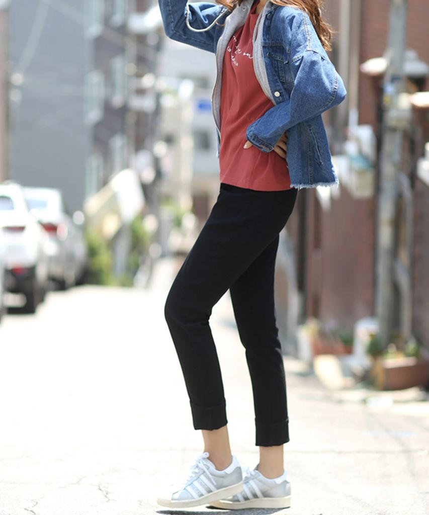 Ppaeppae Black Straight Pants With Inner Elastic Waist