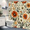 1Pc Orange Poppies & White Daisies Shower Curtain - Vibrant Digital Floral Design On Soft Cream Canvas, Durable Polyester Fabric