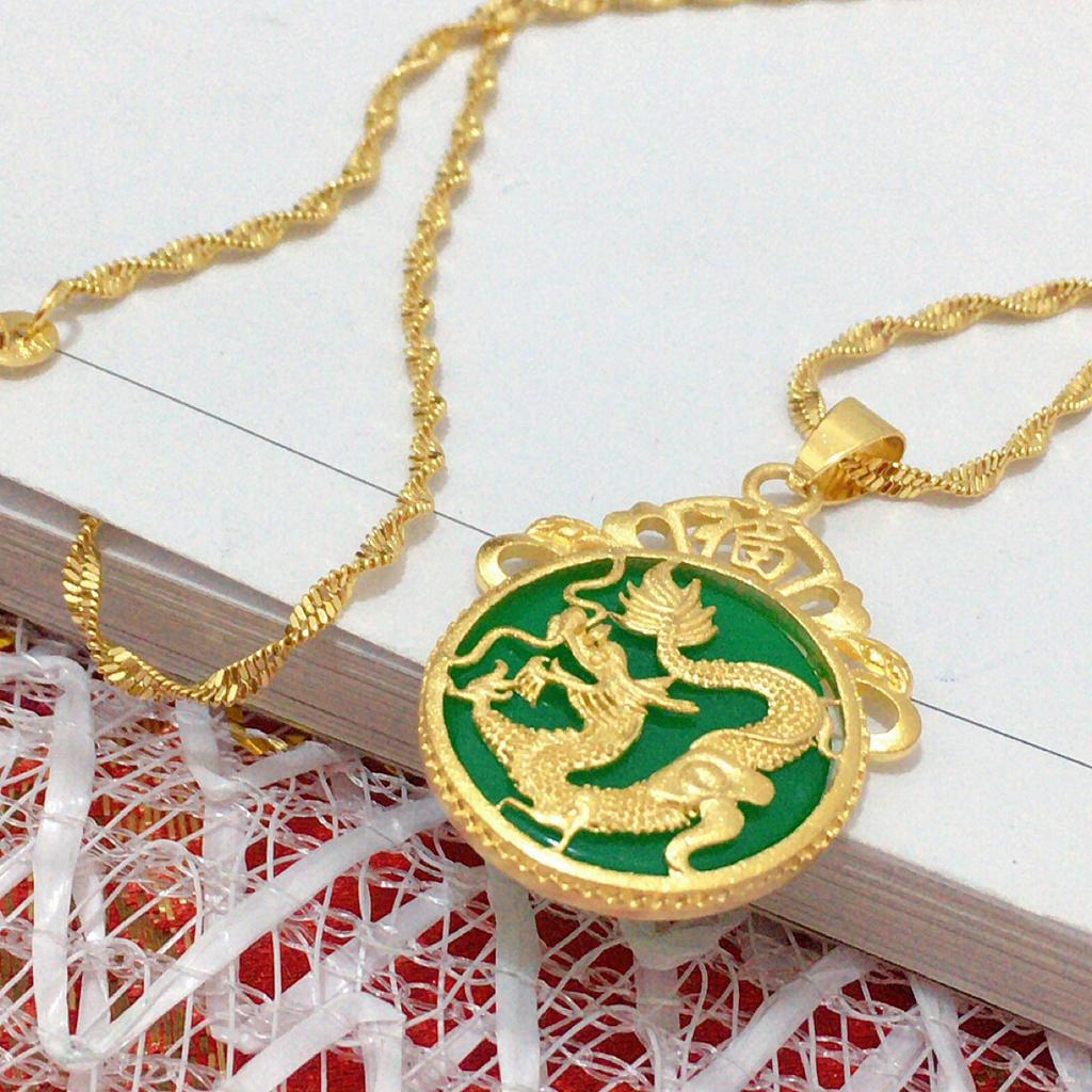 Dragon Card Emerald Pendant Fu Character Ping An Buckle Dragon Card Necklace Pendant Men and Women Neck Pendant Jewelry
