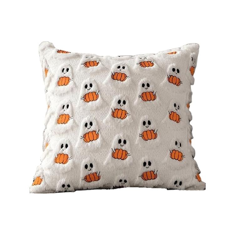 Мягкий искусственный мех Призрачная тыква Наволочка 18x18 дюймов Вышитый Хэллоуин Декор для спальни Дивана Подушка Чехол 930₽