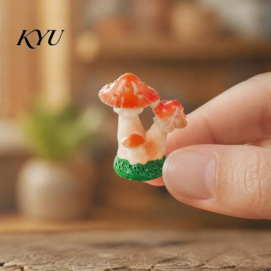 DIY Craft Supplies 2 Pcs Mini Mushroom Figurines, Miniature Resin Figures Tabletop Scenes for Micro Landscape, Fairy Garden, Aquarium, Bonsai