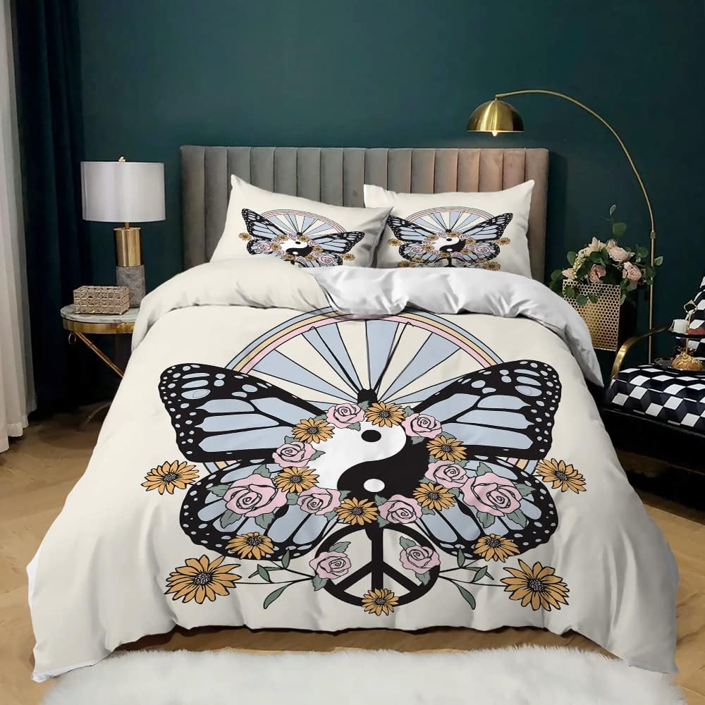 

Comforter Butterfly Queen King Size Sparkly Blue Butterflies Bedding Set Boho Style Set For Girls Kids 3 Pcs Comforter (quilt)-EU Single(135*200cm)3pcs