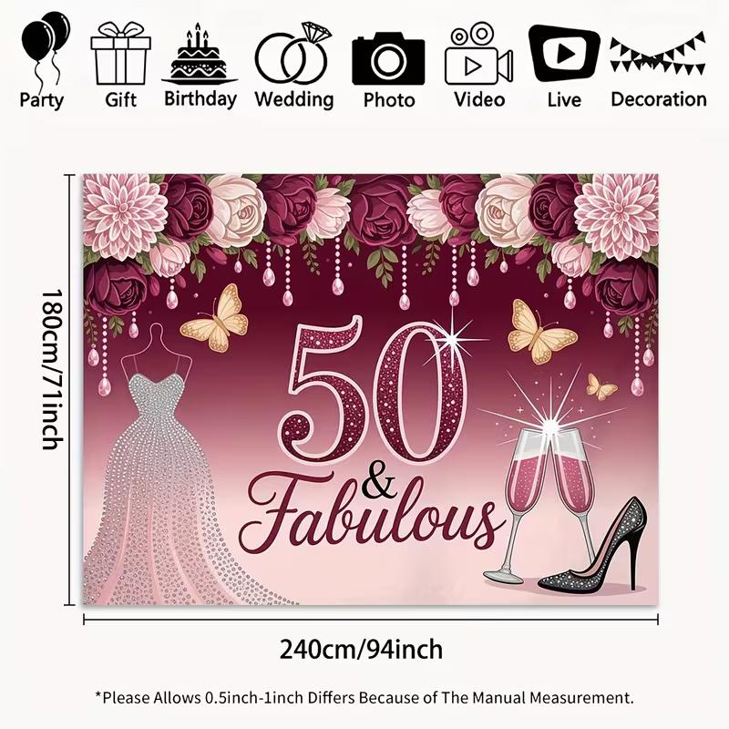 2D Feminine Backdrop for Women's 50th Birthday, Glam & Festive Celebrations
