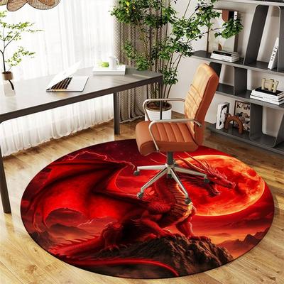 Red Dragon Fantasy Art Circular Wall StickerRound Non-Slip Chair Mat Chair Carpet for Office Rugs for Office Decor Gift For Valentine's Day Mother's D