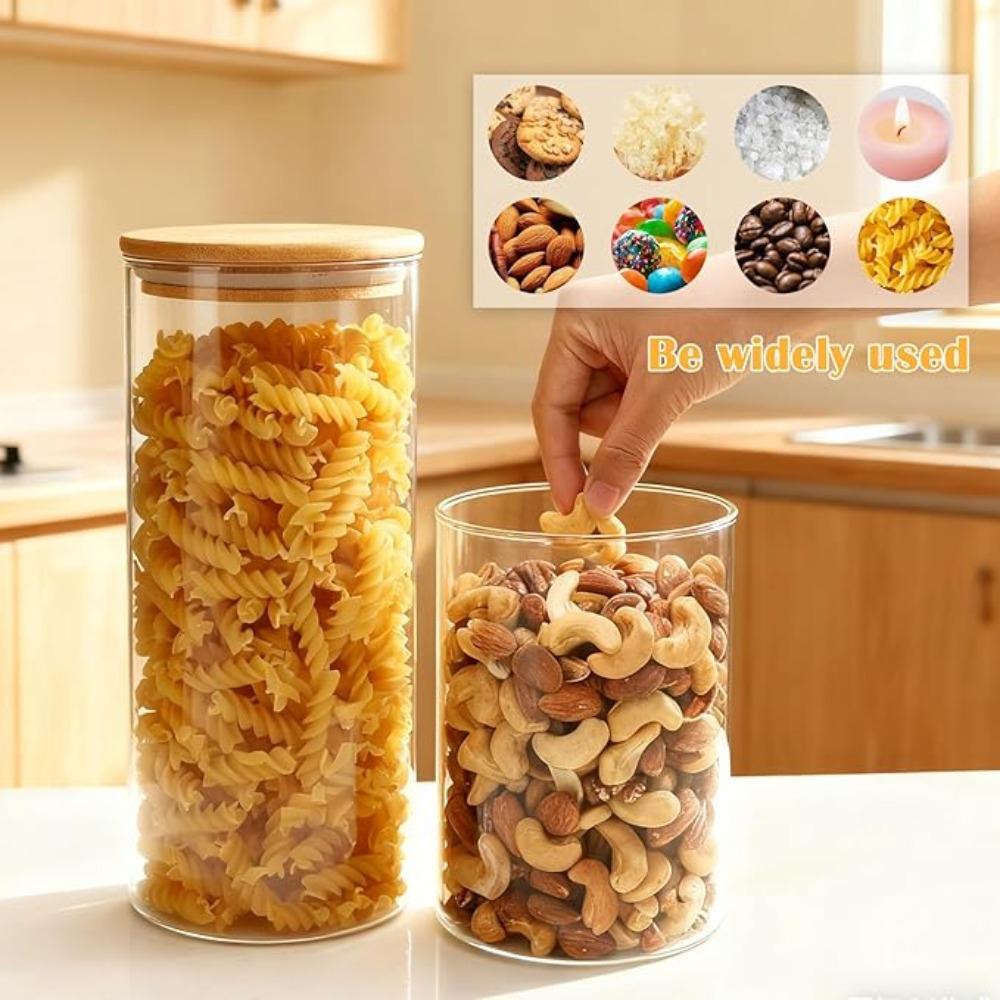 4PCS Glass Airtight Storage Jar Set, Clear Jars with Bamboo Lids, Ideal for Storing Nuts,Candy,Spices,Pasta,Coffee and Snacks, Birthday Holiday Gift