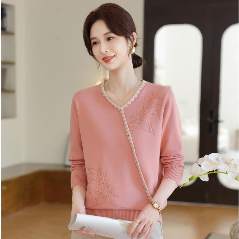 Dignified and Atmospheric Mother Autumn Fashion Crew Neck Knitted Sweater Autumn and Winter New Middle-aged and Old Women's Sweater Top