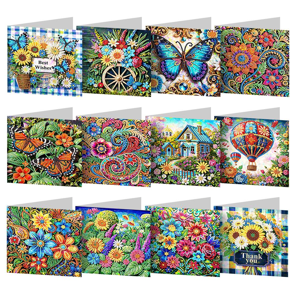 8/12pcs Diamond Painting Greeting Cards Handmade Diamond Painting Gift Card 5D Rhinestone Embroidery Arts Cards Kits for Adults