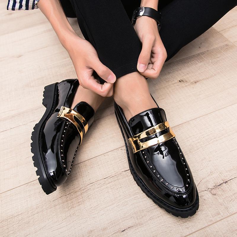 2025 Large Size Casual Leather Shoes Men's British Pointed Head Business Wedding Nightclub Hairstylist Black Korean Version Men's Shoes