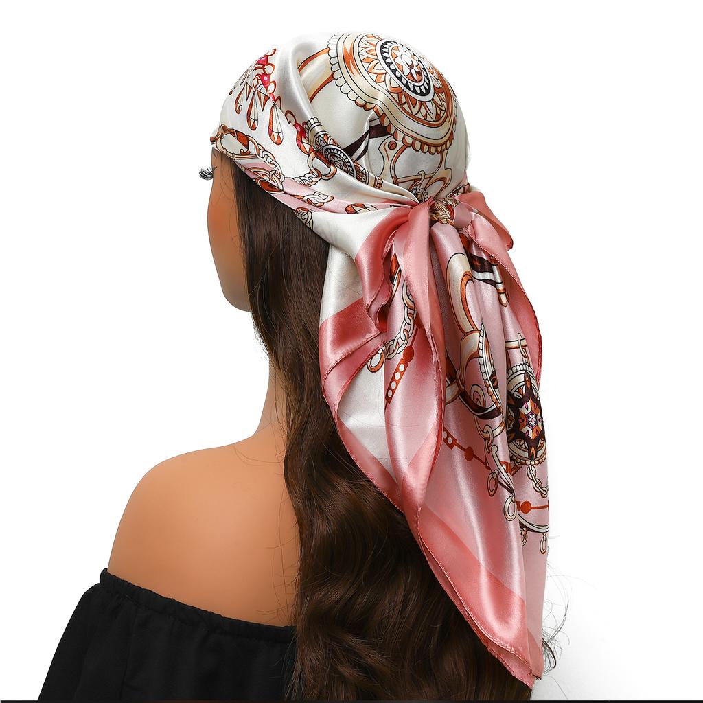 90*90cm Silk Scarf Scarftop Headwraps For Woman Fashion Four Seasons Hair Accessories Hijab Foulard Bandana Femme Headscarf