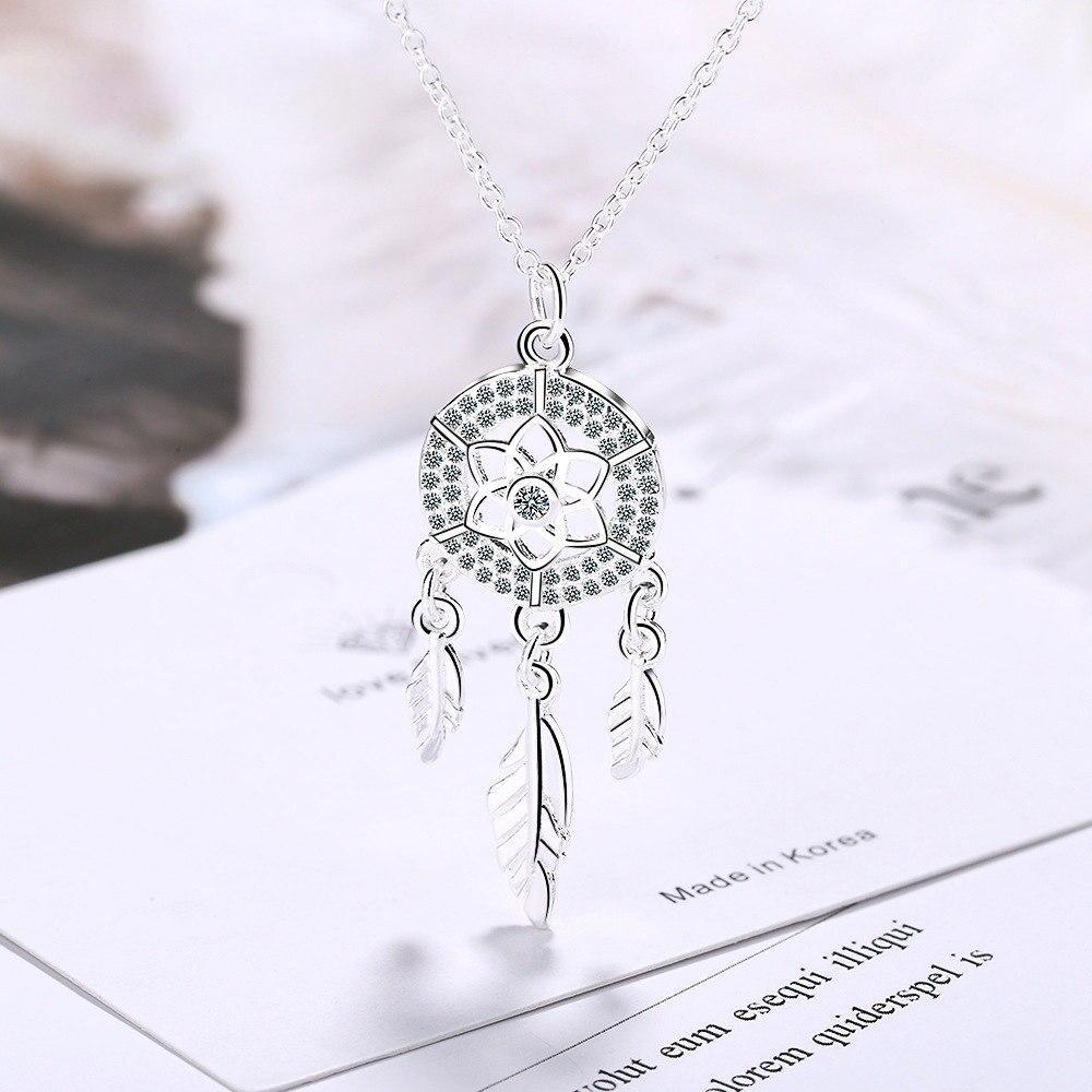 Classic Retro Dreamcatcher Resizable Sterling Sivler Feather Women Jewelry Pendant Necklaces Girls Fashionable Stylish AccessoriesClassic Pendant
