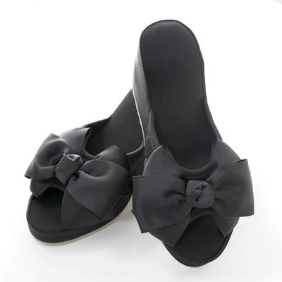 נעלי בית עם עקב 8 ס"מ ופלטפורמה, עם סרט משי בינוני, (שחור)