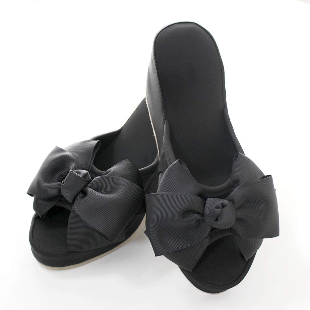 8cm Heeled Slippers with Platform Medium Ribbon, (Black)