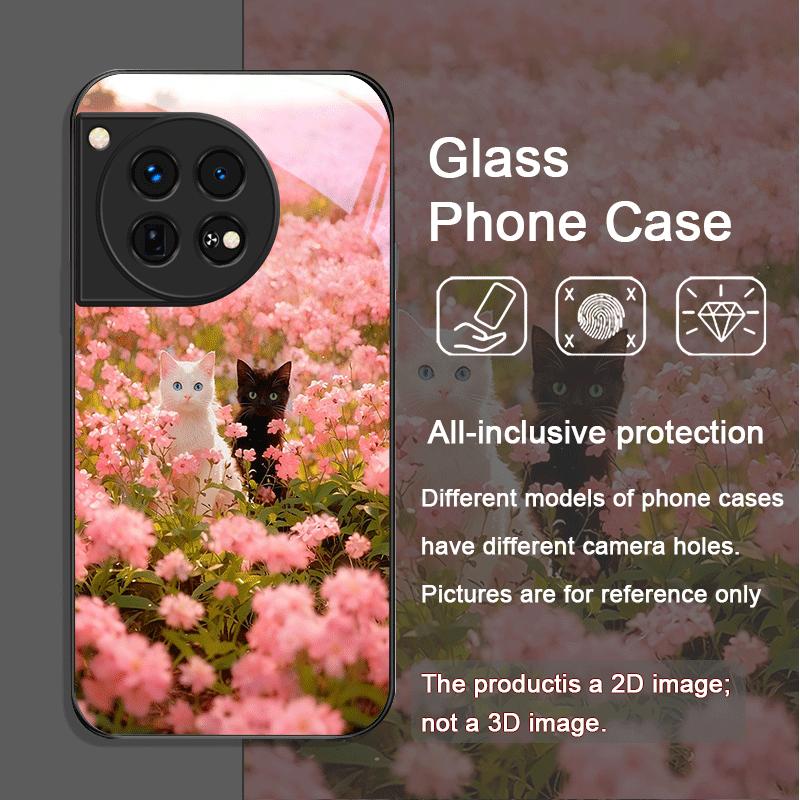 

Розовый Цветок Сакуры Милый Принт Кота Закаленное Стекло Чехол для Телефона для OnePlus 13R 12 11 10 ACE2 3 Pro Nord 2T 4 CE3 Lite OnePlus Nord CE4