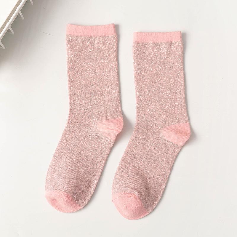 Colorful Japanese Style Metallic Thread Glitter Sparkle Crew Socks Shiny Pearl Black  Pink Cute Kawaii Gift Designer Christmas
