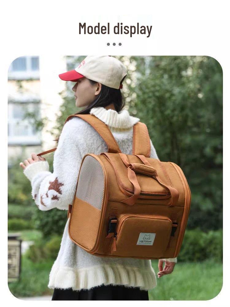 Expandable Breathable Pet Backpack: Large Capacity, Double Shoulder & Handheld for Dogs and Cats