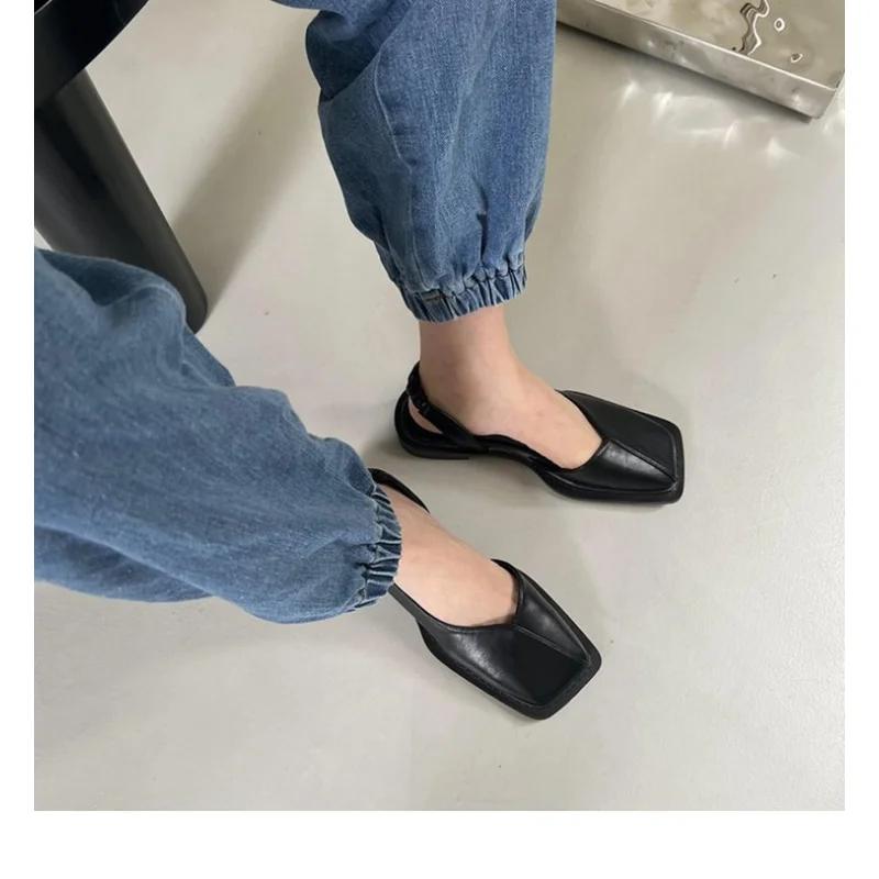 Sandales d'été élégantes à bout carré pour femmes, mode, à bande élastique, à talon plat, chaussures de soirée peu profondes pour femmes, sandale à talon carré