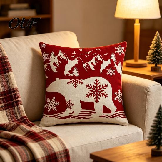 Clear Print Double Sided Cases Christmas Snowflake Cushion Cover, Holiday Throw Pillow Case, 18x18 Red And White Elk Cover Inch Decorative for
