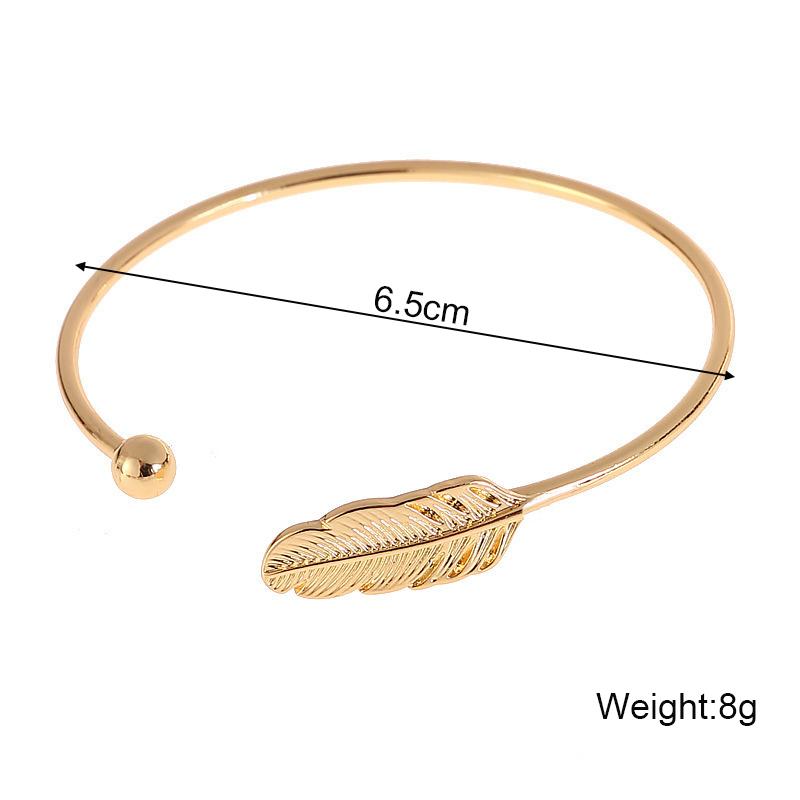 Open Cuff Women's Bangles Gold Color Metal Feather Shape Adjustable Open-Bangle Punk Fashion Hiphop Style Wrist Jewelry Pulseras