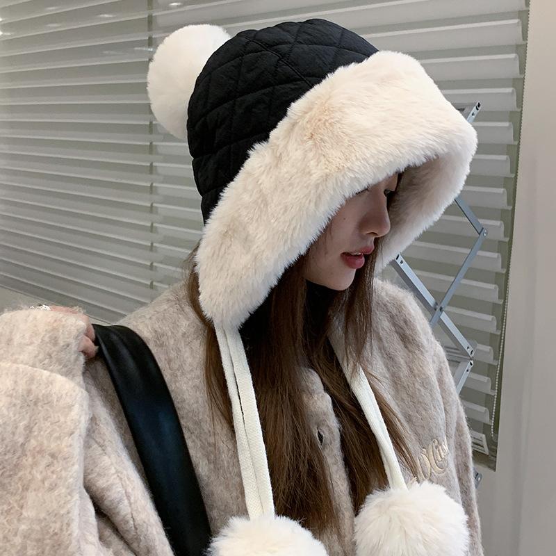 Bonnet pull-over d'hiver pour femme, chaud et protège-oreilles, bonnet de neige chaud et coupe-vent pour le cyclisme, en polaire épaissie