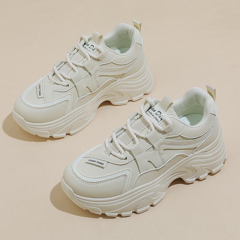 Fashion 2025 New Women New Fashion Platform Sport Shoes Women Summer Beige Casual Chunky Sneakers Women Leather Platform Shoes