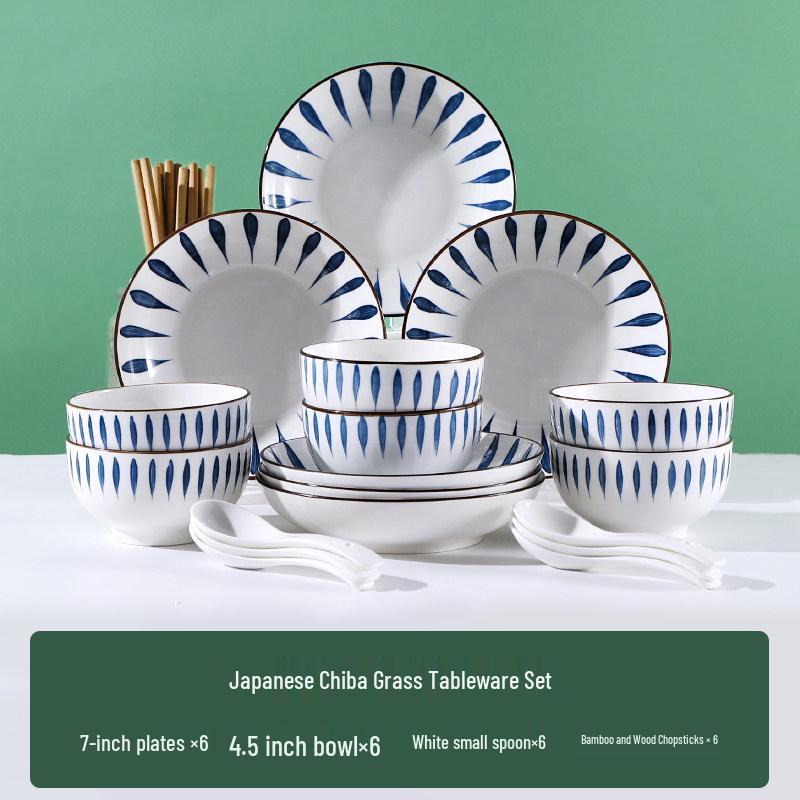 Japanese 10-Person Tableware Set: Creative Rice Bowls, Plates, and Noodle Bowls Combination.