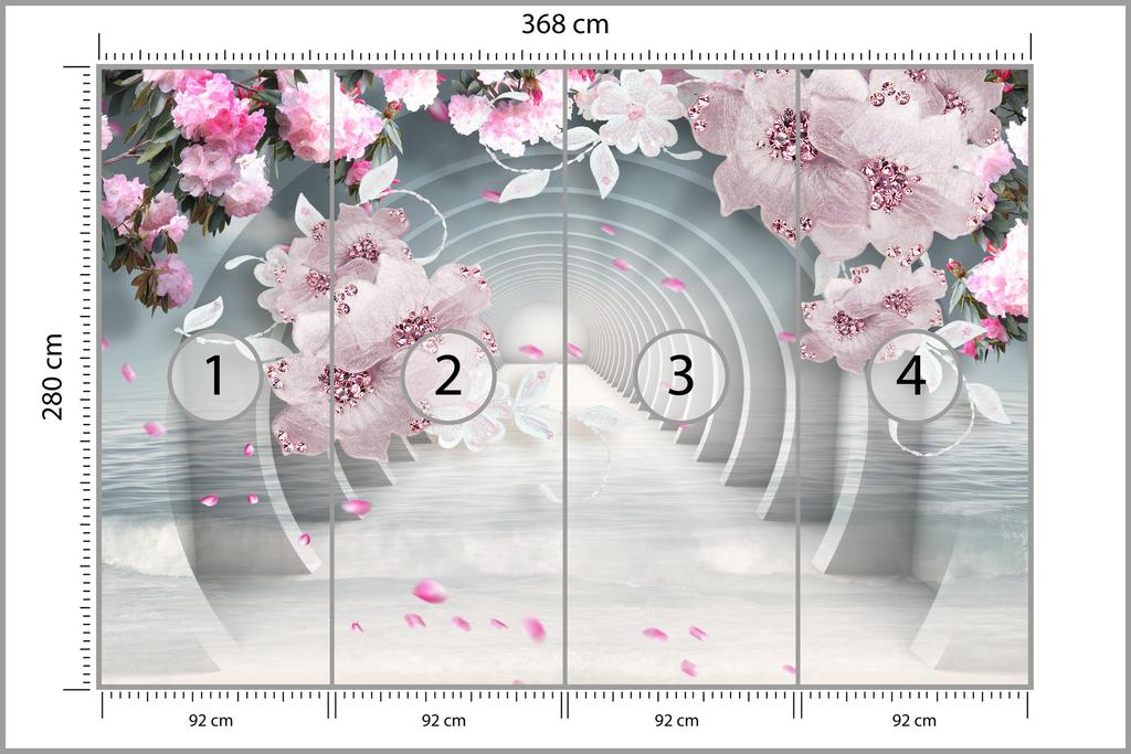 Photomural 3D Wallpaper Pink Jewelry Flowers Self-Adhesive Mural 368x280