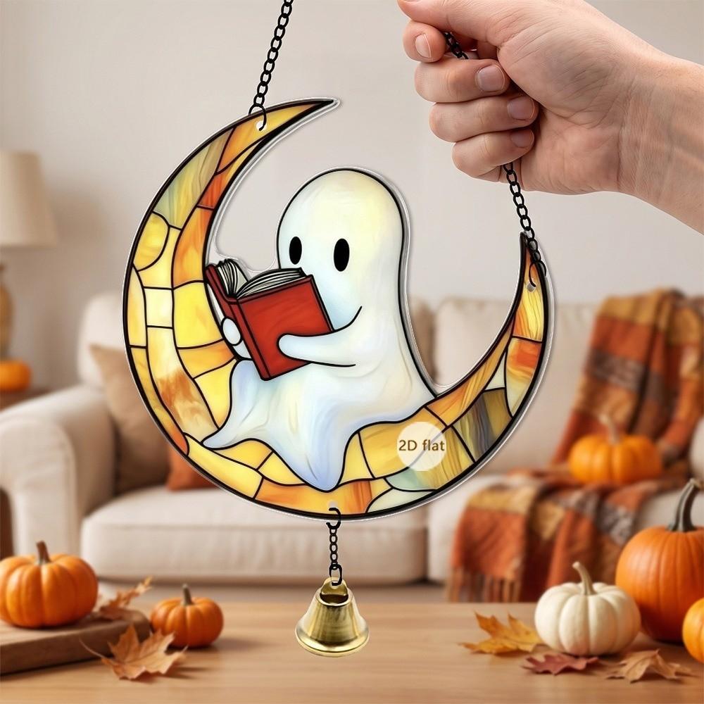 Pumpkin Design Acrylic Wall Hanging Mini Town Design Car Rearview Mirror Decoration  For Halloween