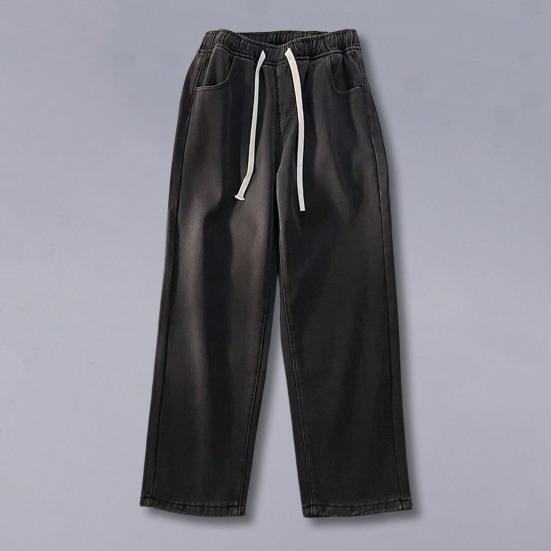 

Женские зимние джинсы Yousheng, средняя посадка, эластичный пояс, регулируемые спортивные брюки на шнурке с карманами, однотонная утолщенная плюшевая подкладка, теплые брюки M