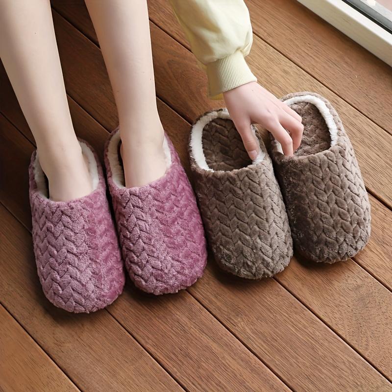 Solid Color Plush Winter Slippers, Closed Toe Soft Sole Slip On Shoes, Winter Warm Home Floor Slippers