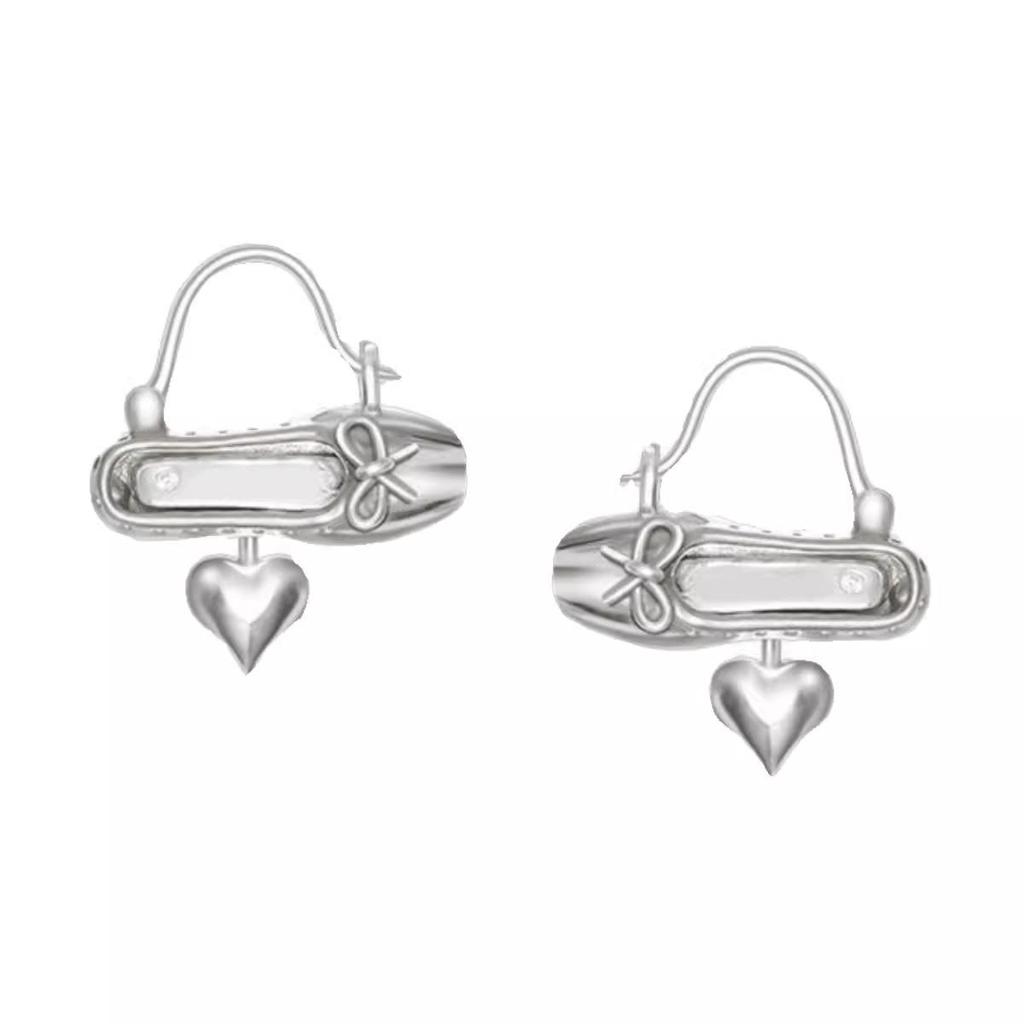 2024 Korean Style Peach Heart Ballet Flats Earrings - Silver & Gold Gift for Women, Versatile Fairycore Niche.