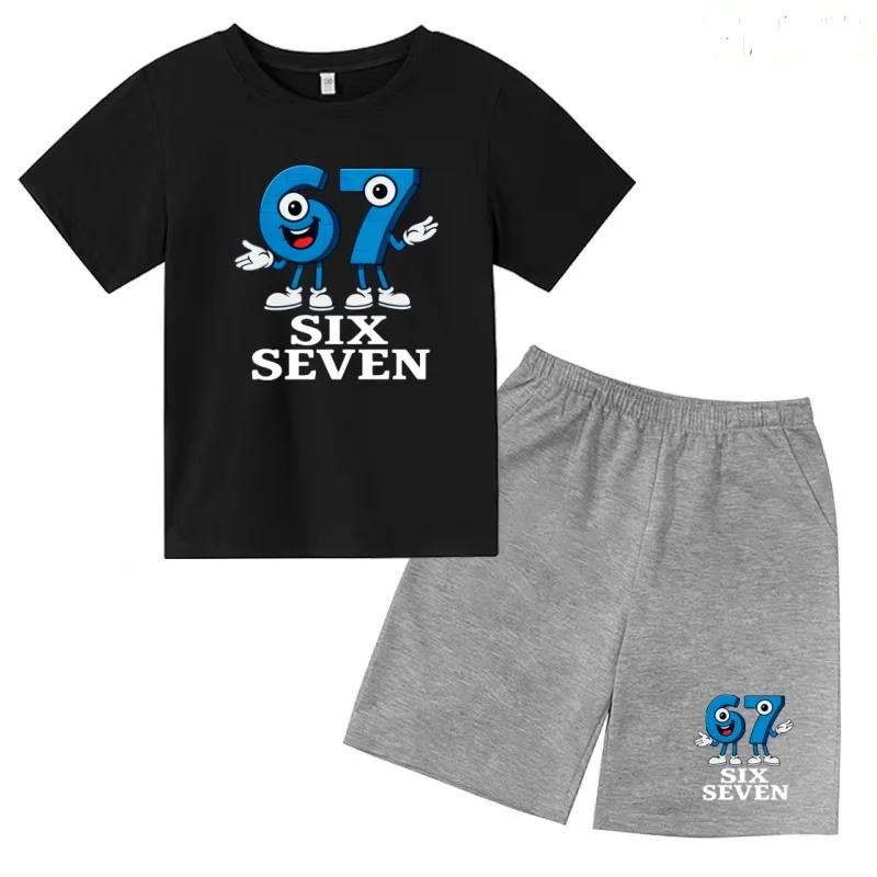 Children Summer Six Seven Cartoon Print Casual Set Clothes T-shirt+Shorts 2P Charming Boy Girl Toddler 3-12 Yrs Short-sleeved