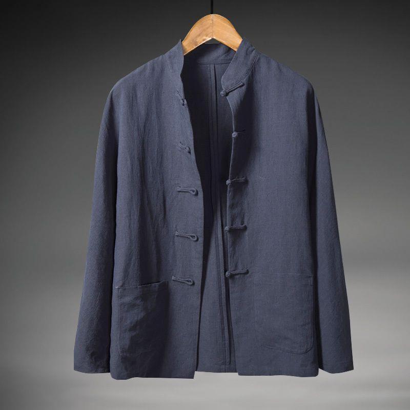 Men's Retro Chinese-Style Stand Collar Long Sleeve Linen Shirt