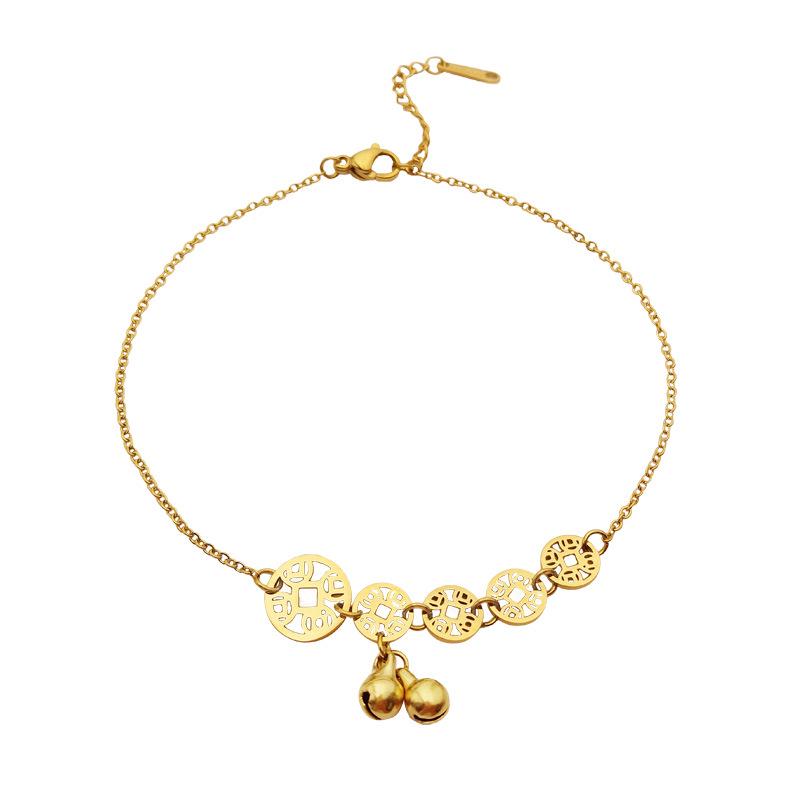 Korean-Style Influencer Gold Coin Titanium Anklet for Women – Non-Fading