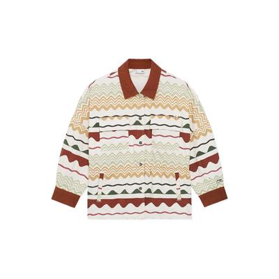 Li Ning Sports Trend Series Geometric Pattern Printed Loose Long Sleeve Shirt Women Shirts Red Brown Pink ASHS462-6
