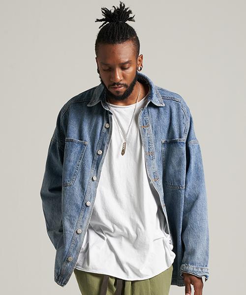 Tener Box Pocket Denim Shirt Medium Blue L