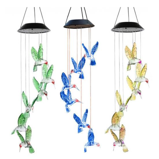 Hummingbird Solar Wind Chime Light, Color Changing Solar Powered Wind Chime, Hanging LED Wind Chime Lamp for Outdoor, Garden, Courtyard Decor