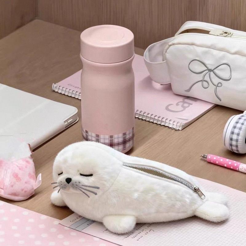 Seal Pencil Case Plush Zipper Pouch Perfect for Students Kids with Cute Seal Design one size