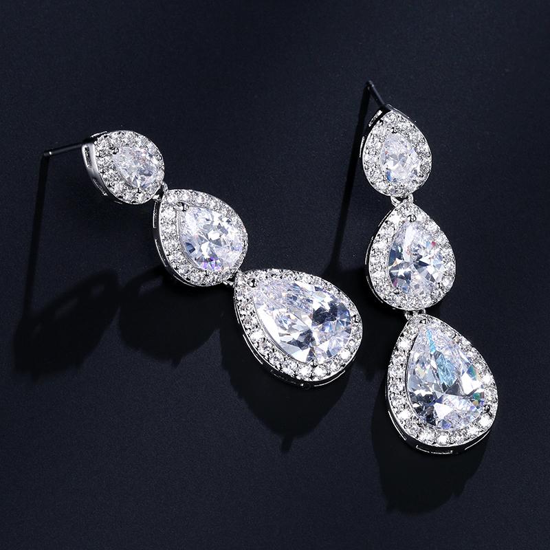 ZAKOL Classic 3 Pcs Big Water Drop Zircon Long Dangle Earrings for Women Elegant Wedding Party Zircon