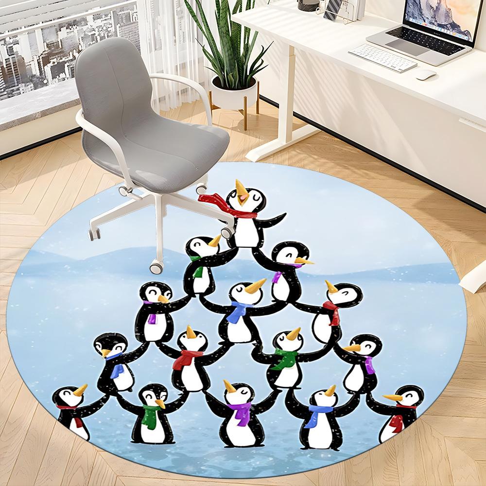 1pc Penguin Pyramid Office Round Area Rug, Indoor Mat Suitable ForOffice, Under Office Chairs Bedroom Living Room Home Decor, Room Deco, D096