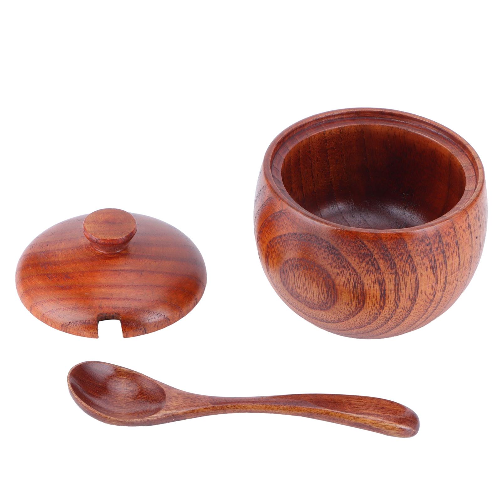 2 Pots à Sel Et Poivre En Bois De Jujubier – Style Rétro Avec Couvercle Et Cuillère – Pour épices, Sucre, Tahini