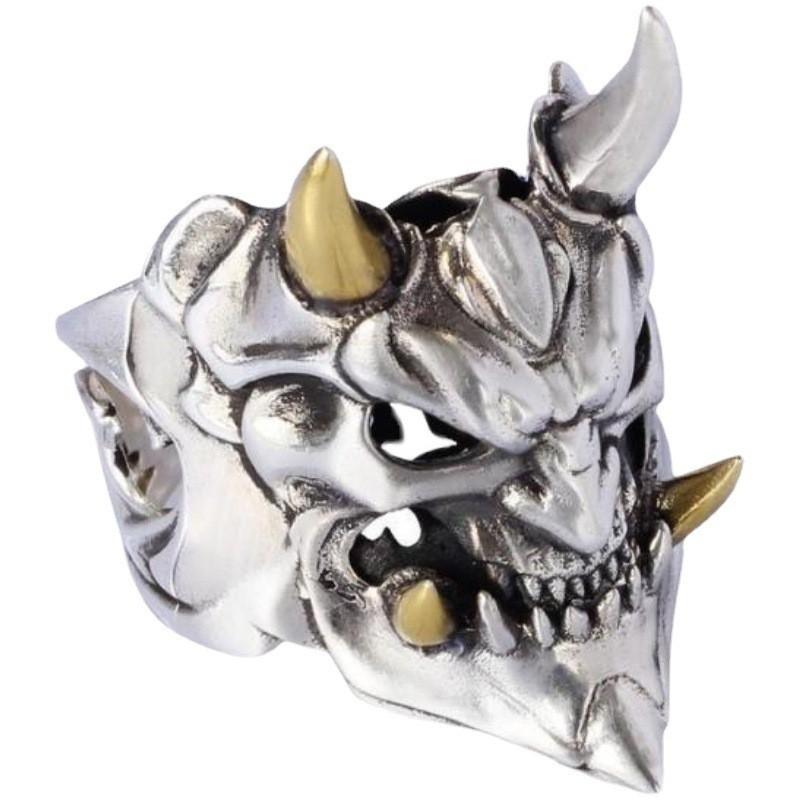 Adjustable Open Ring Men Women Vintage Demon Mask Skull Geometric Finger Copper Plated
