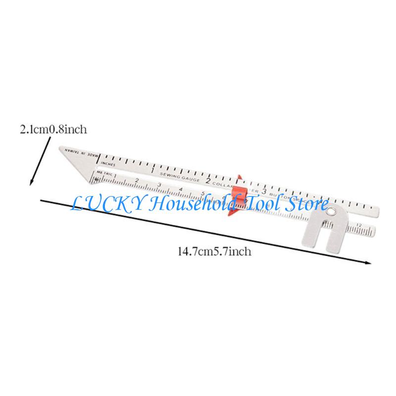 J0MC Metal Fabric Quilting Ruler Sliding Gauges Measuring Sewing Ruler for Clothing