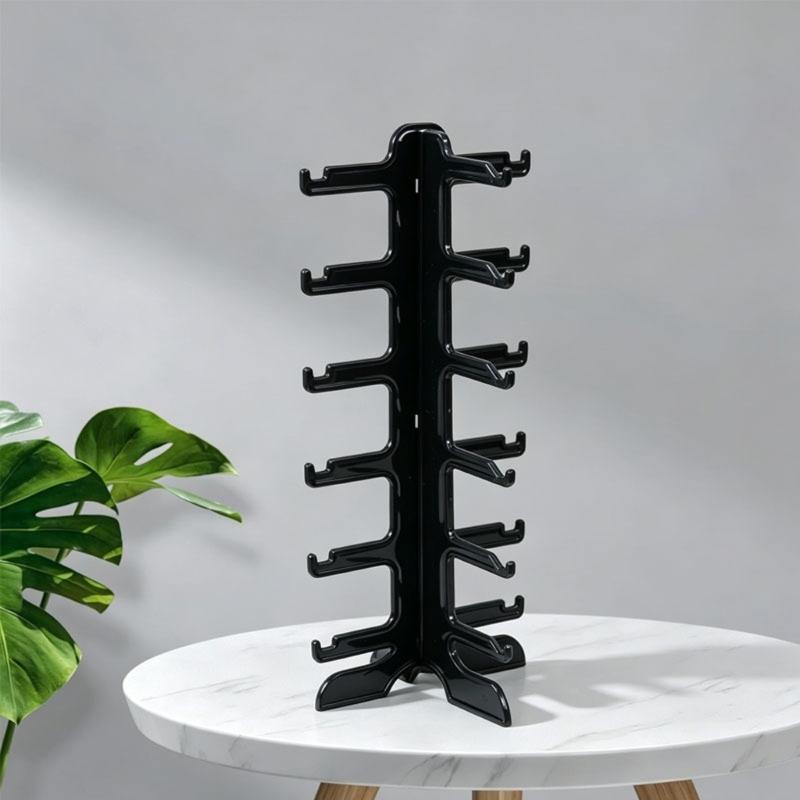 Plastic Glasses Rack, Independent Storage Stand with Vertical Double Rails and Split Base for Daily Desk Display