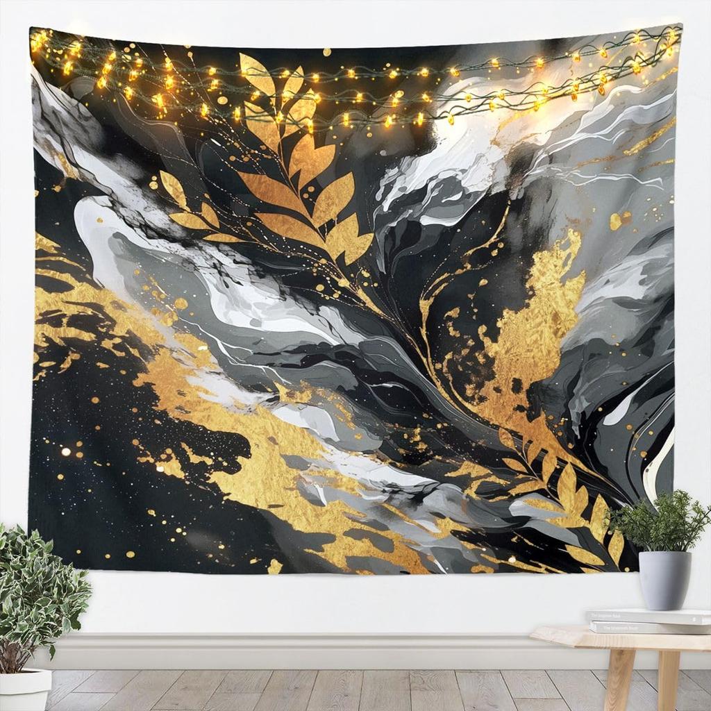 Blue Gold Marble Tapestry, Luxury Ocean Wave Wall Hanging with Golden Veins for Bedroom, Living Room & Aesthetic Home Decor