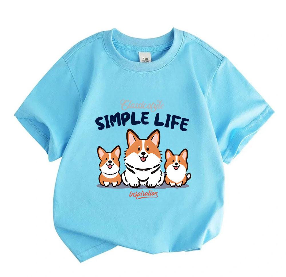 Toddler Boys Girls 100% Cotton Short Sleeve Crew Neck T-Shirt, Adorable Corgi Simple Life Printed Casual Soft Breathable Summer Tee for Daily Wear