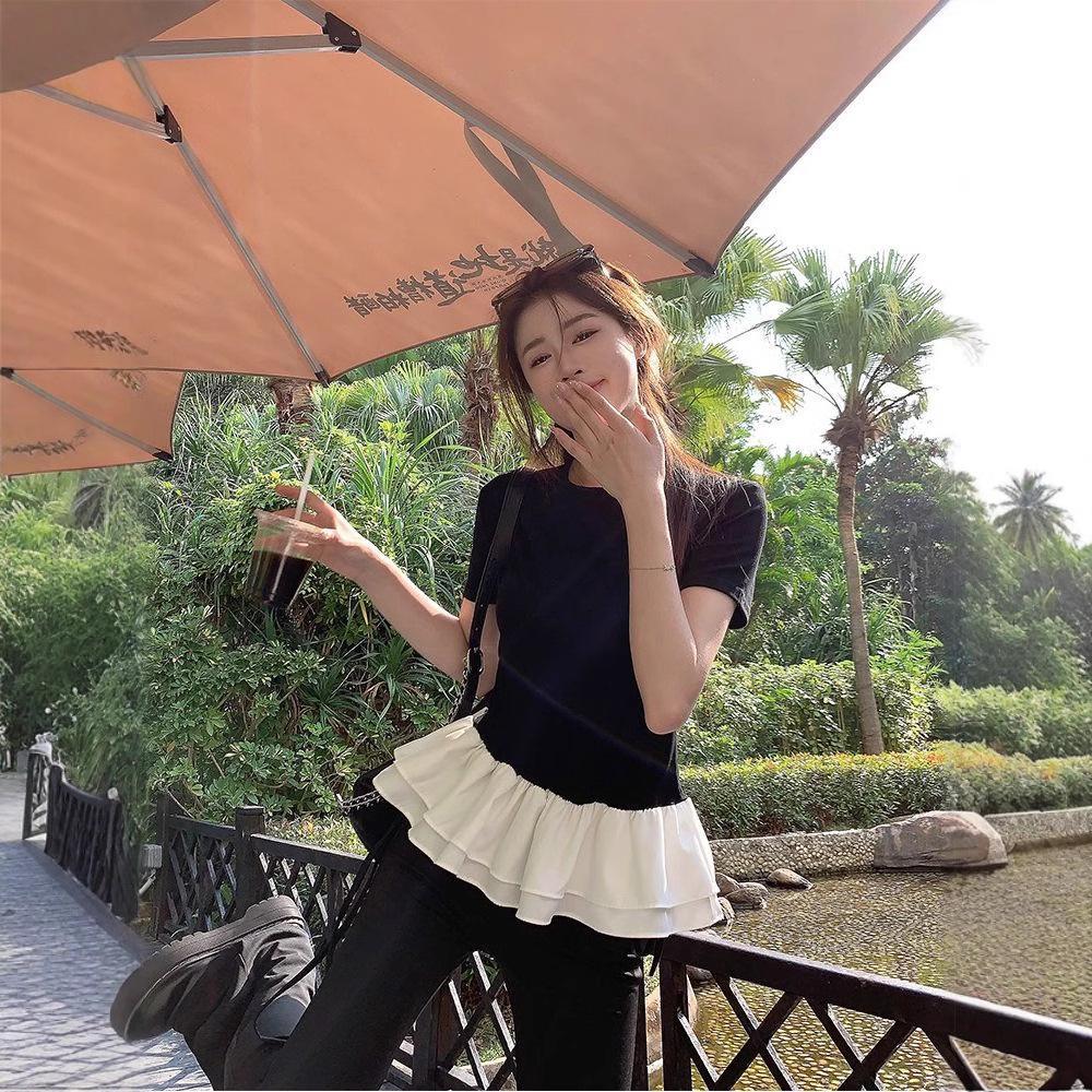 

In-Stock Women s Patchwork Lace Puff Sleeve Slim Fit T-Shirt Medium