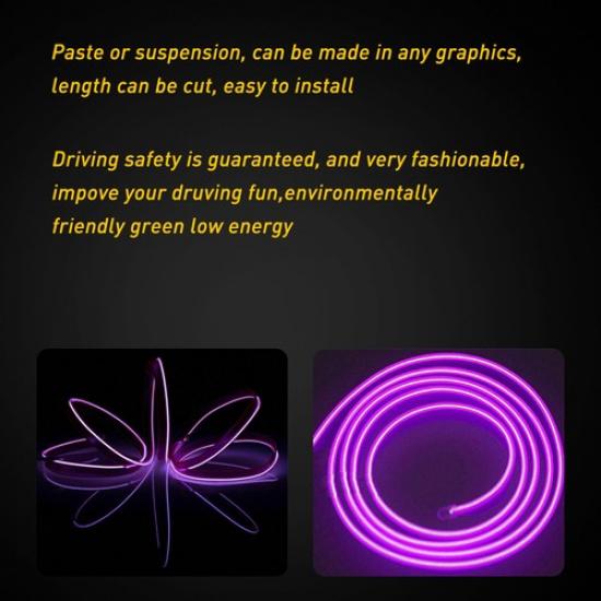 6.5FT Car Interior Atmosphere Wire Auto Strip Light LED Decor Lamp Purple 2m