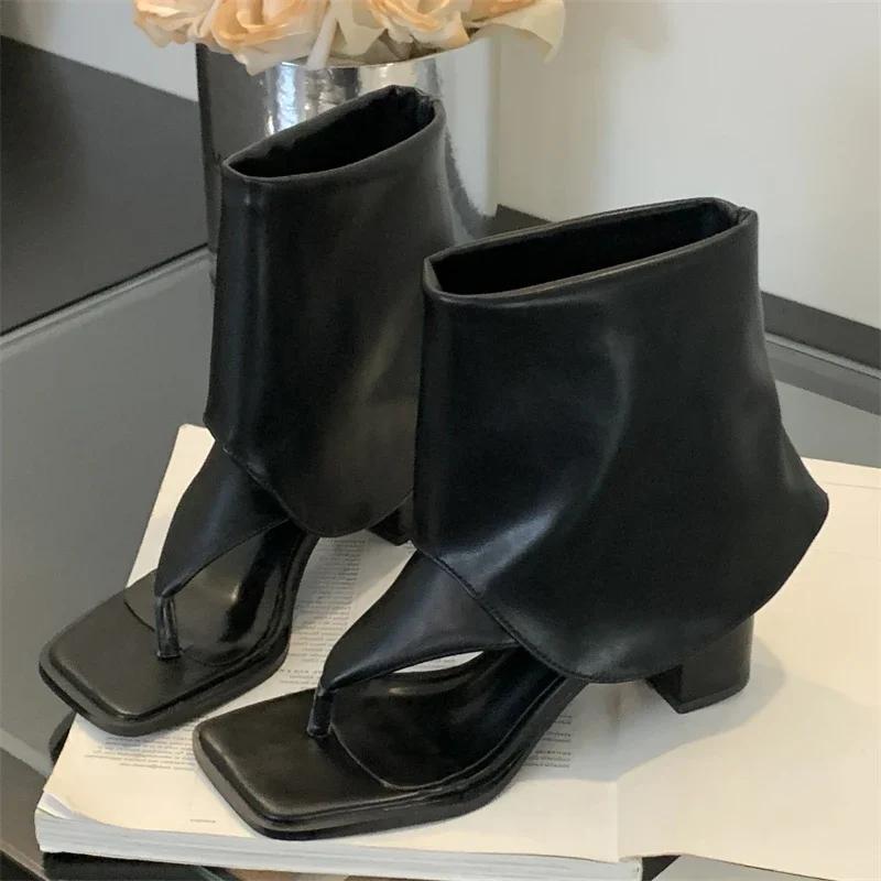 Eilyken Spring Summer New Design Open Toe Pinch Foot Thick Heel Cool Boots Sandals Fashion Concise Party Dress Flip Flops Shoes