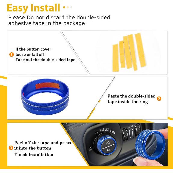 1× Blue Headlights Switch Button Knob Cover for Dodge RAM 2018-2025 Aluminum Alloy Ring Trim Decoration Accessories